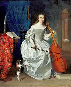 Woman Playing the Viola da Gamb by Gabriel Metsu (1663)