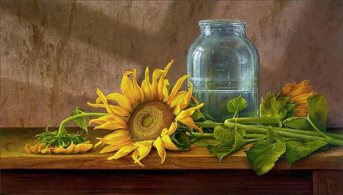 Sunflowers, 2004, Oil and Egg Tempera on Panel, 0.57 x 1.00 m